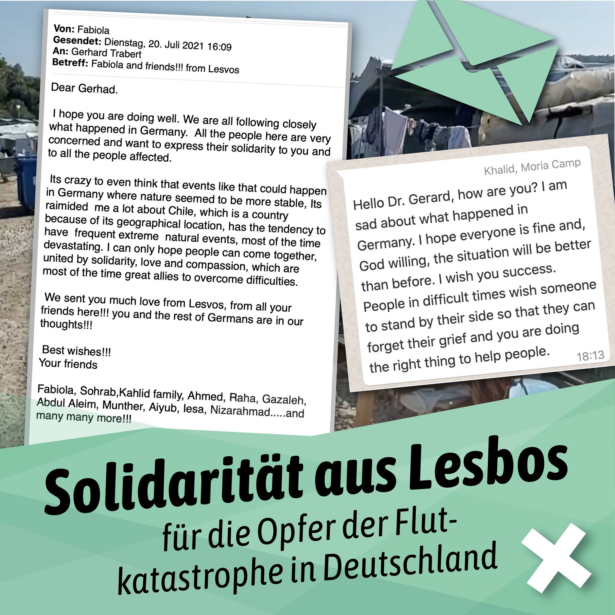 Flyer Solidarität mit E-Mails aus Lesbos.